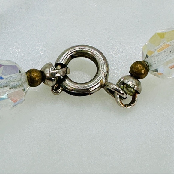 Vintage AB Aurora Borealis Crystal Necklace Faceted Beads Iridescent 16.5” Glam - Picture 6 of 11